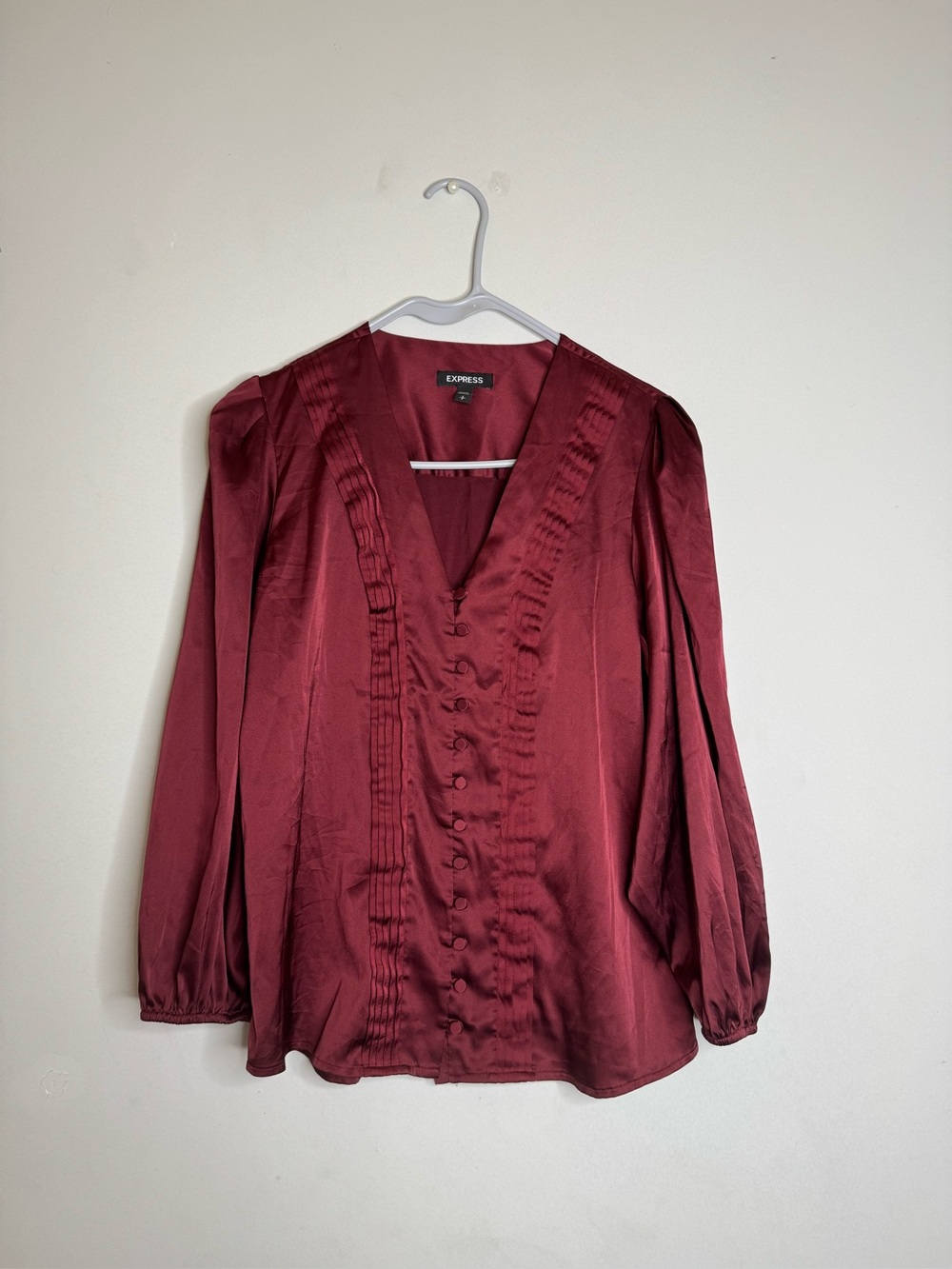Express Women's Wine Button-Front V-Neck Blouse